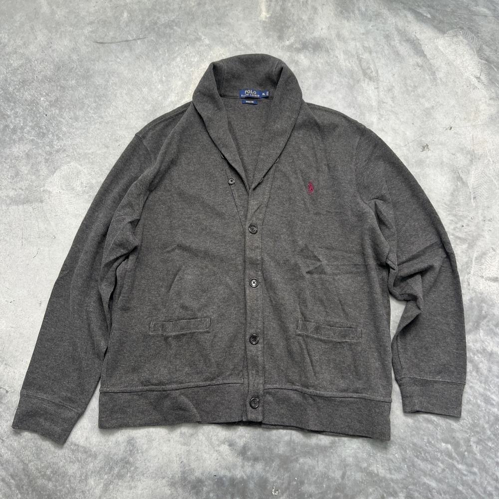 Polo Ralph Lauren Estate Rib Mens Cardigan Sweater Size XL Gray Button Closure